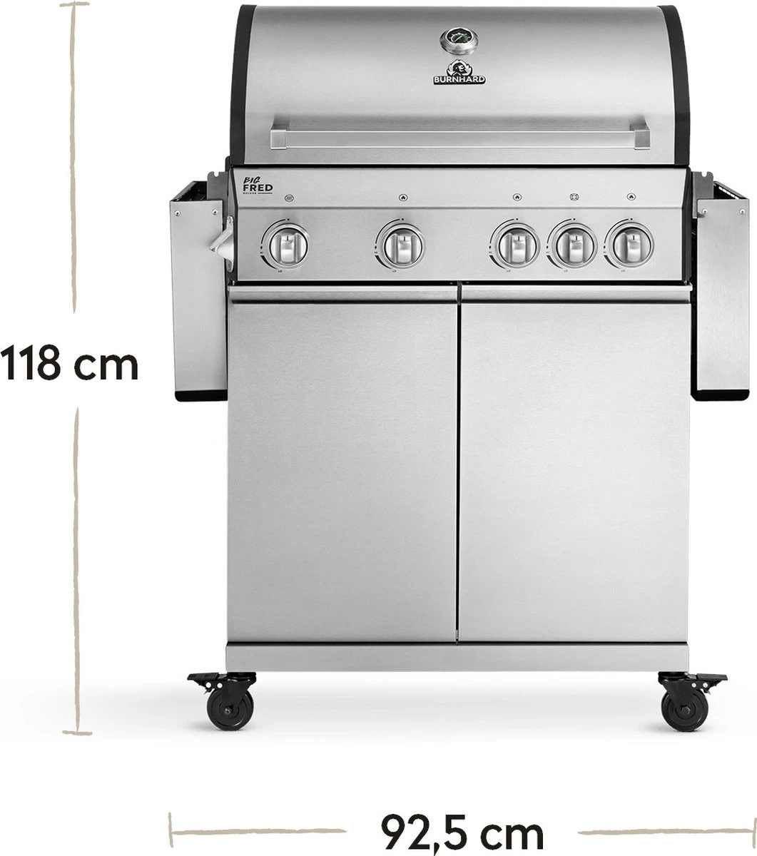 Burnhard Gas BBQ Big FRED Deluxe - 4 Branders - Incl. Keramische Infraroodbrander & Afdekhoes - Deluxe - Afbeelding 5