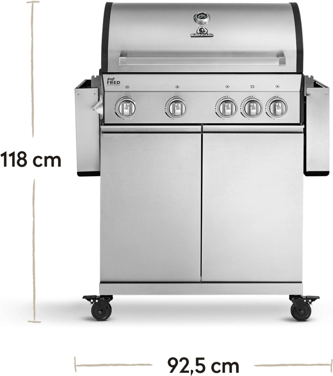 Burnhard Gas BBQ Big FRED Deluxe - 4 Branders - Incl. Keramische Infraroodbrander & Afdekhoes - Deluxe - Afbeelding 19
