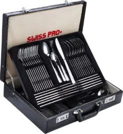 Swiss Pro+ Bestekset In Koffer-72 Delig-12 Persoons-Zwitsers Kwaliteit-Complete Set-100% Roestvrijstaal-Modern