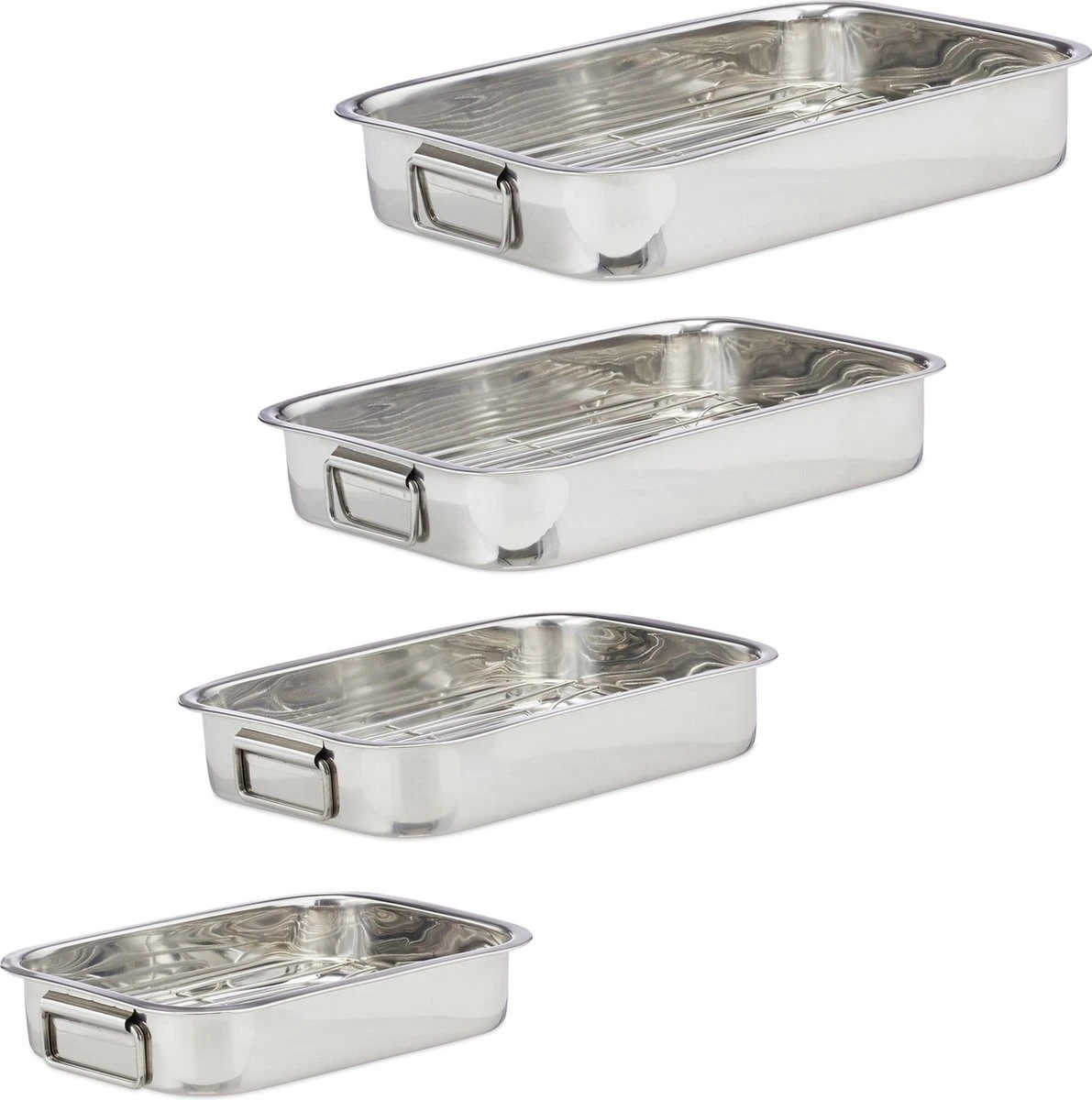 Relaxdays Braadslede Met Rooster - Edelstaal - Ovenschaal - Braadpan - Braadslee - Zilver - L - Afbeelding 2