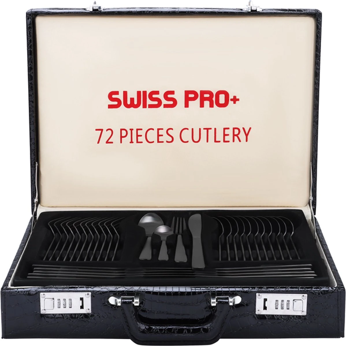 Swiss Pro+ Bestekset In Koffer-72 Delig-12 Persoons-Zwitsers Kwaliteit-Complete Set-100% Roestvrijstaal- Zwart - Afbeelding 9
