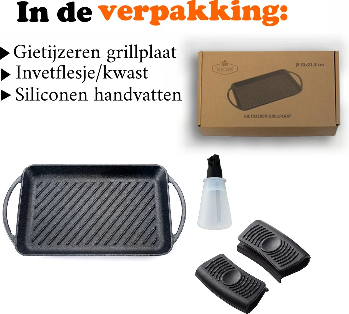 Kicinn Grillplaat - Gietijzer - Geëmailleerd - Incl. Accessoires - Ø 33 X 21.8 Cm (LxB) - Afbeelding 2