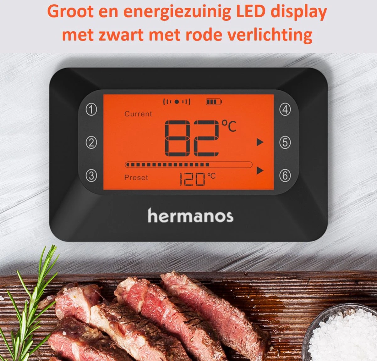 Hermanos® Digitale BBQ Thermometer Draadloos - Keukenthermometer - Bluetooth Met App - 4 Sondes - Magneet - Incl. Batterijen - Afbeelding 9