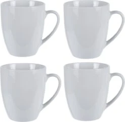 Excellent Houseware Set Van 4x Stuks Bekers/mokken Wit 380 Ml Van Porselein - Melkbekers