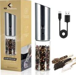101Products Peper- & Zoutmolen Elektrisch - USB Oplaadbaar - Pepermolen - Zoutmolen - RVS