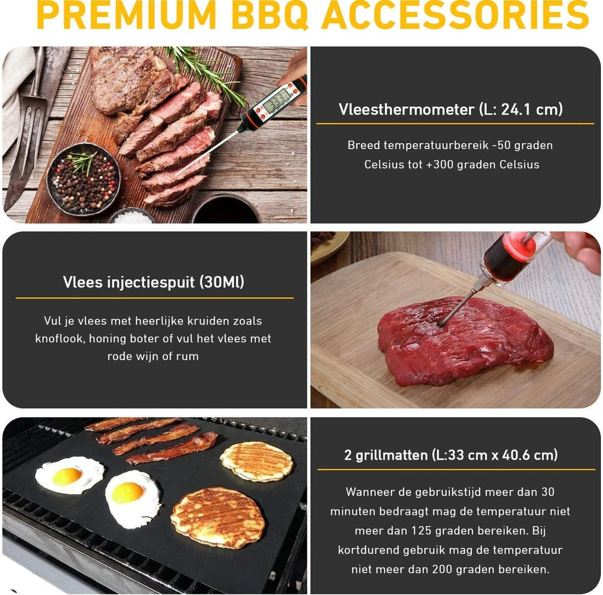 Saveur Royal® 35-delige Barbecue Gereedschapset In Roestvrij Staal - BBQ Grill Set Met Draagtas - Barbecuegerei-sets - Barbecue Accessoires Gereedschap - 35-delig - Afbeelding 2