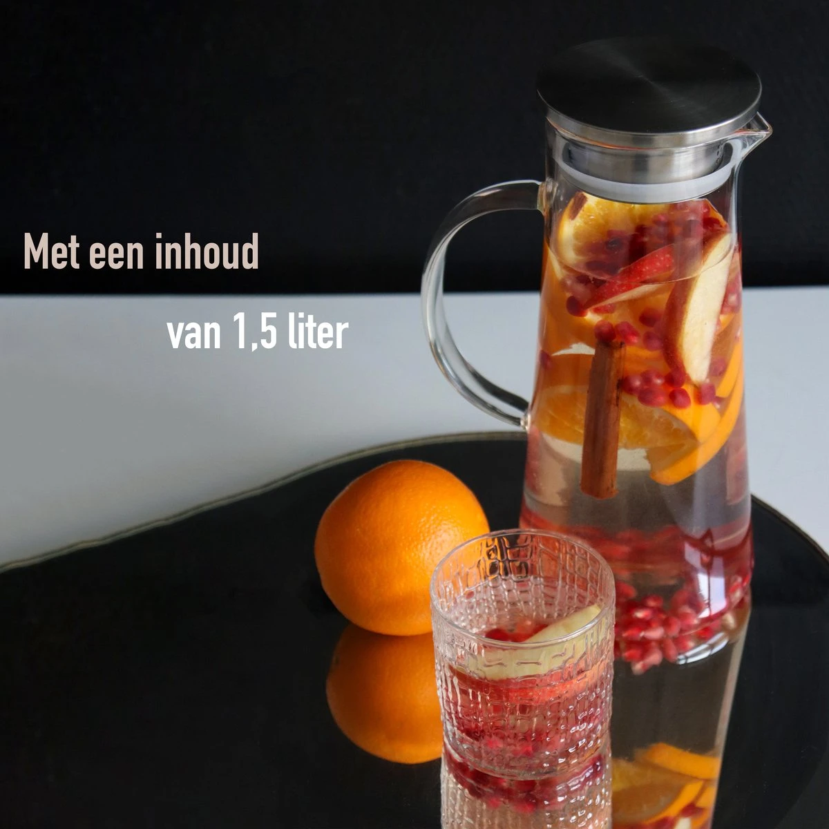 MÊZON® Schenkkan - Glazen Waterkan - Waterkaraf Voor Fruitwater - Multifunctionele Decanteer Karaf - Kan Met Deksel - 1.5L Capaciteit - Afbeelding 5