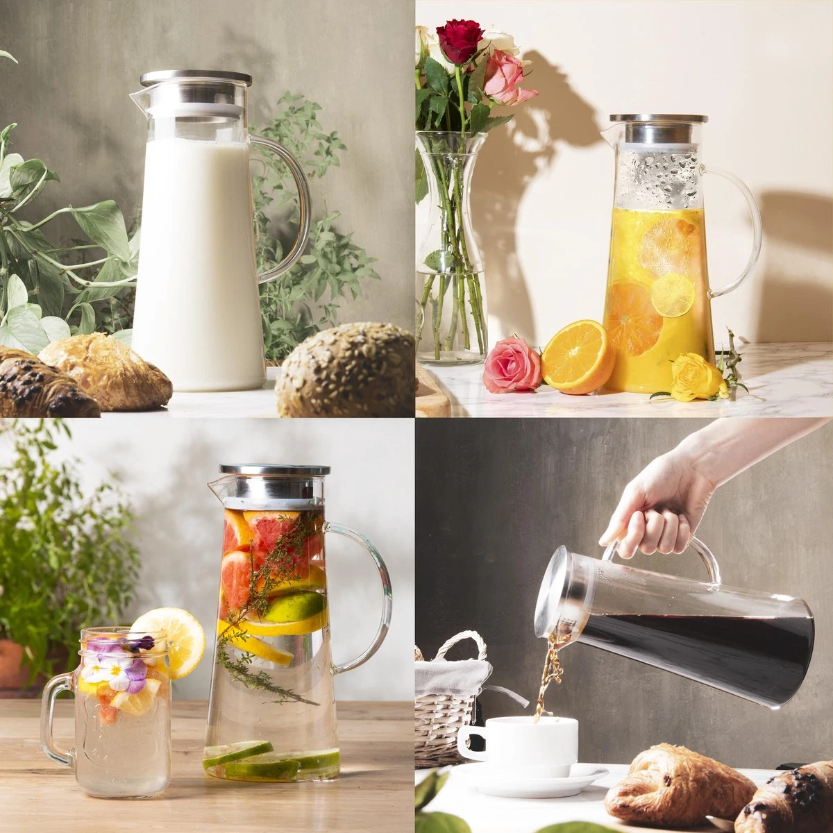 MÊZON® Schenkkan - Glazen Waterkan - Waterkaraf Voor Fruitwater - Multifunctionele Decanteer Karaf - Kan Met Deksel - 1.5L Capaciteit - Afbeelding 6