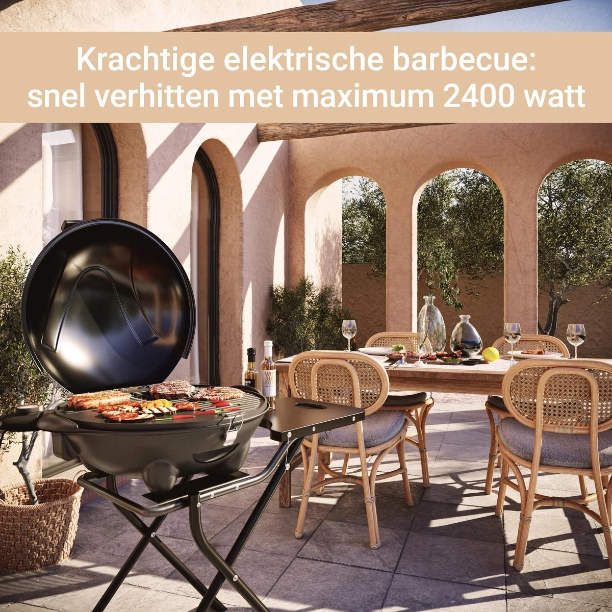SUNTEC Elektrische BBQ 9493 - Geschikt Voor Buiten Als Tafelbarbecue Of Staande Barbecue - Barbecue Voor Balkon, Terras, Tuin En Camping - Elektrisch Barbecueën Met Max. 2400 Watt - Mobiel Onderstel - Afbeelding 9