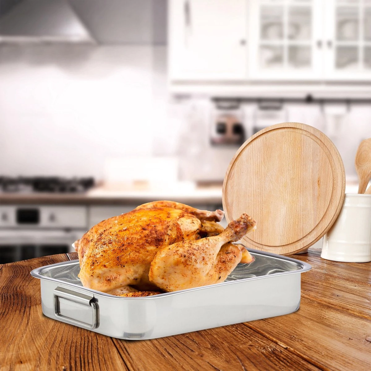 Relaxdays Braadslede Met Rooster - Edelstaal - Ovenschaal - Braadpan - Braadslee - Zilver - L - Afbeelding 3