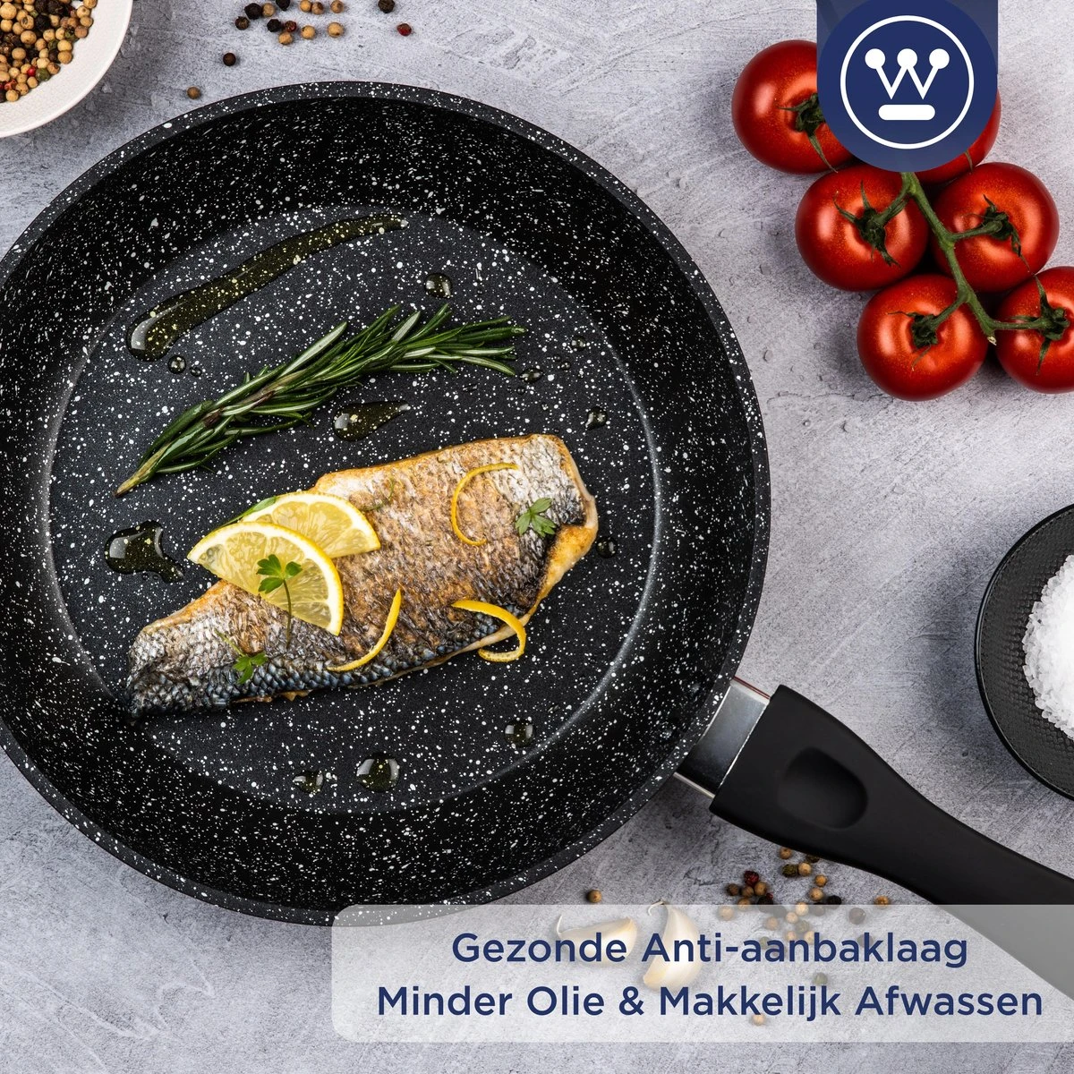 Westinghouse Koekenpan Inductie - Ø 24 Cm - Zwart Marmer - Geschikt Voor Alle Warmtebronnen - Afbeelding 7