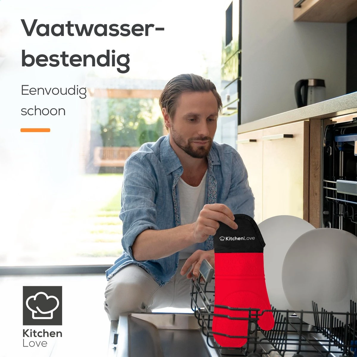 KitchenLove Ovenwanten - 2 Stuks Ovenhandschoenen - Hittebestendig Tot 250 °C - Siliconen - Rood - Afbeelding 2