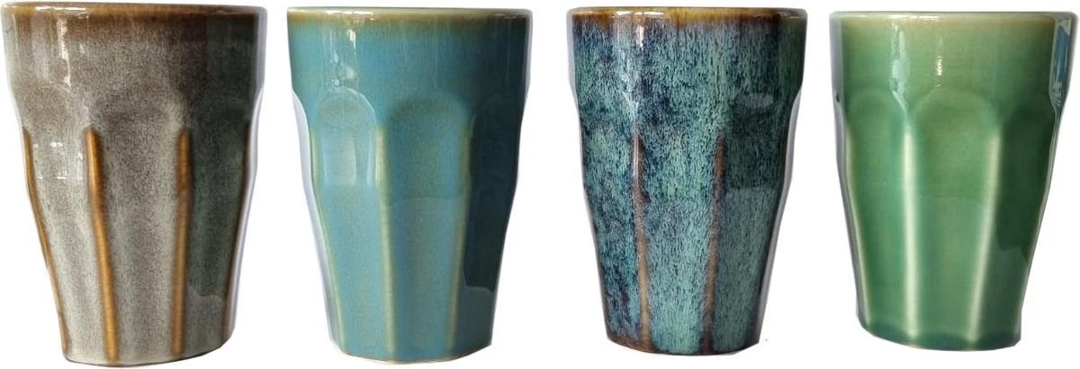 Merkloos Melkbekers - 4x Stuks - Diverse Kleuren - Porselein - 330 Ml