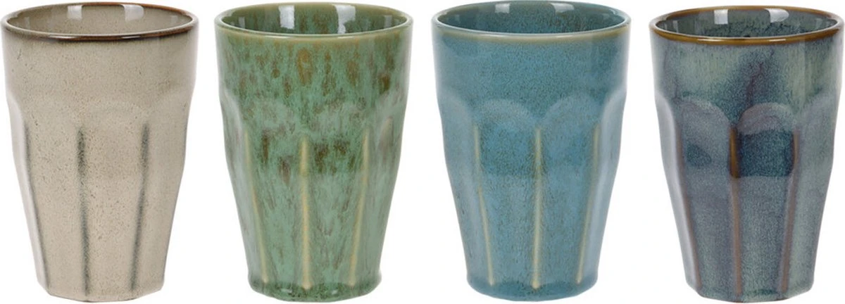 Merkloos Melkbekers - 4x Stuks - Diverse Kleuren - Porselein - 330 Ml - Afbeelding 3