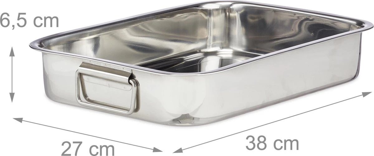 Relaxdays Braadslede Met Rooster - Edelstaal - Ovenschaal - Braadpan - Braadslee - Zilver - L - Afbeelding 5