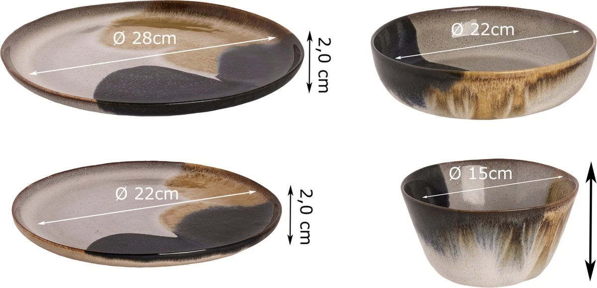 Palmer Serviesset Aquarel Stoneware 6-persoons 24-delig Beige Blauw - Afbeelding 3