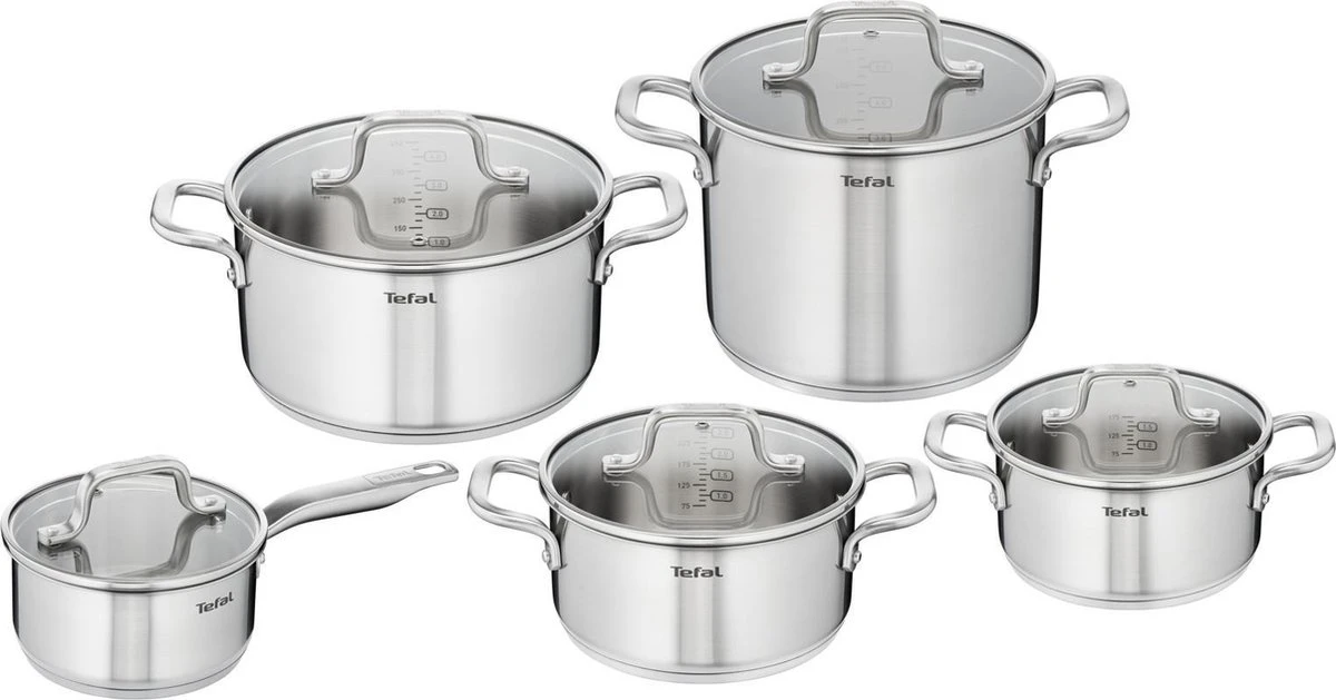 Tefal Virtuoso Pannenset 5 Delig - Hoge Kookpan Ø 22 Cm + Steelpan Ø 16 Cm + Kookpannen Ø 18/20/24 Cm
