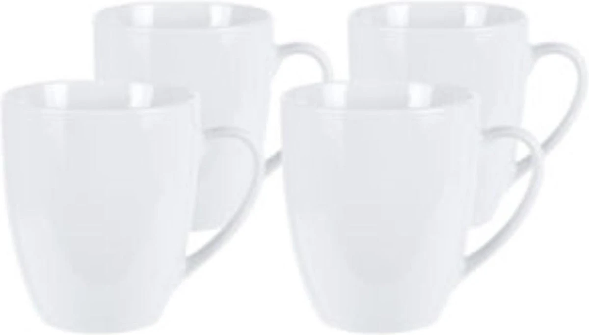 Excellent Houseware Set Van 4x Stuks Bekers/mokken Wit 380 Ml Van Porselein - Melkbekers - Afbeelding 4