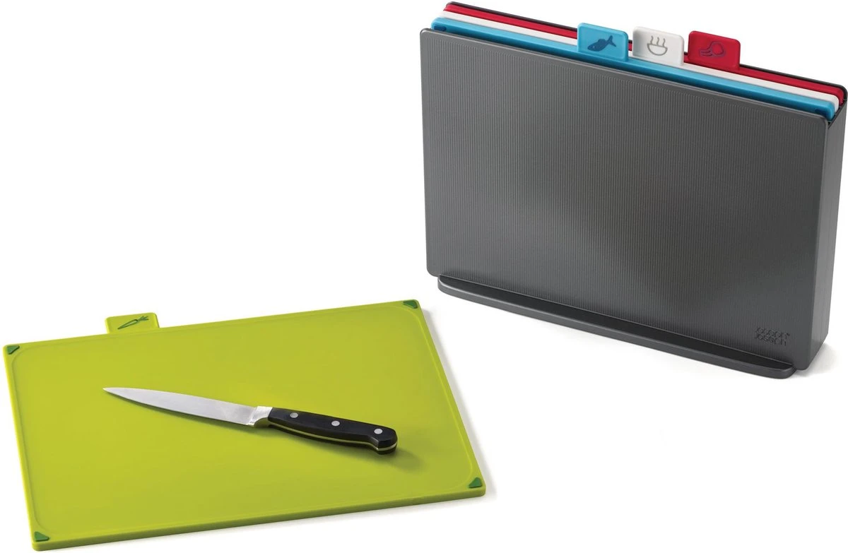 Joseph Joseph Index Large Snijplankenset - Incl. Houder - 34 X 24 Cm - 4 Stuks - Graphite - Afbeelding 2