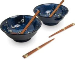 EDO JAPAN - RAMEN BOWL SET/6 2PERS HANA BLAUW O/22CM|H9CM