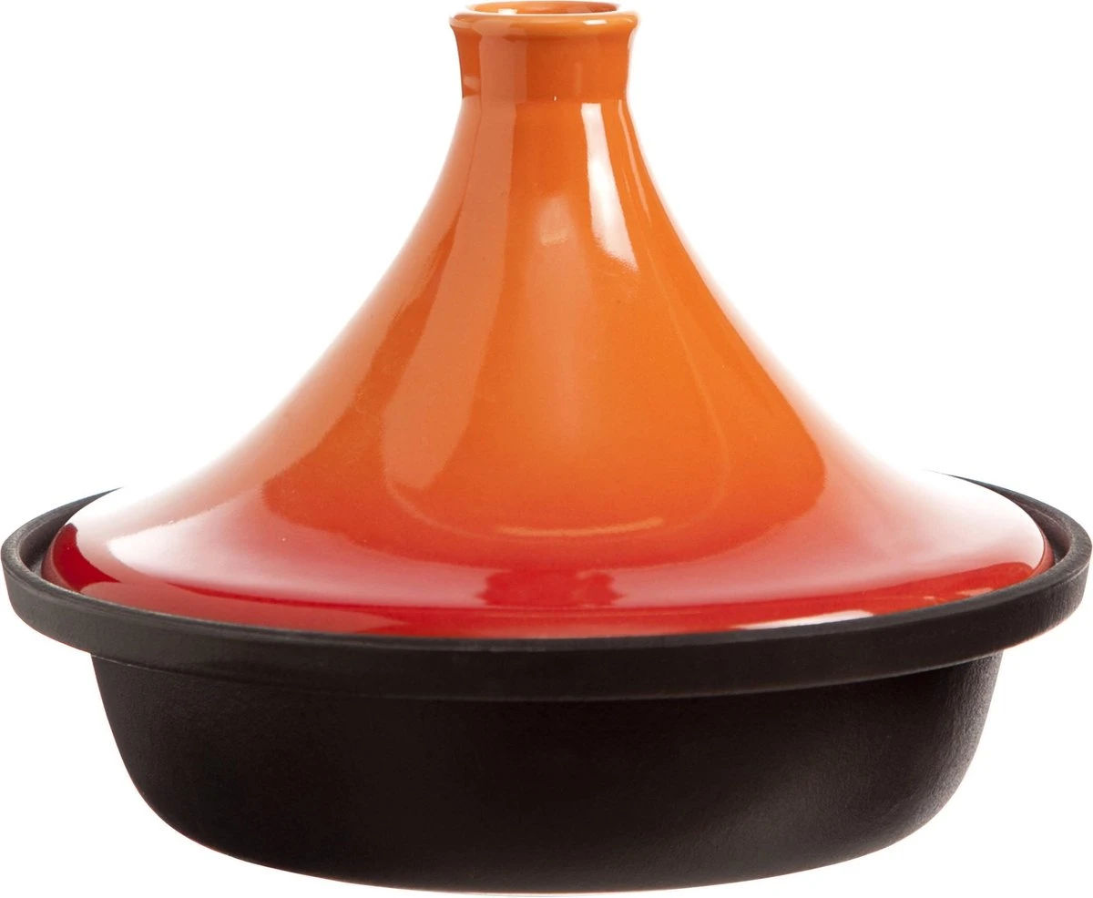 Cosy & Trendy Tajine Zwart / Oranje - Gietijzeren Schaal - Ø25cm - Geschikt Voor Inductie