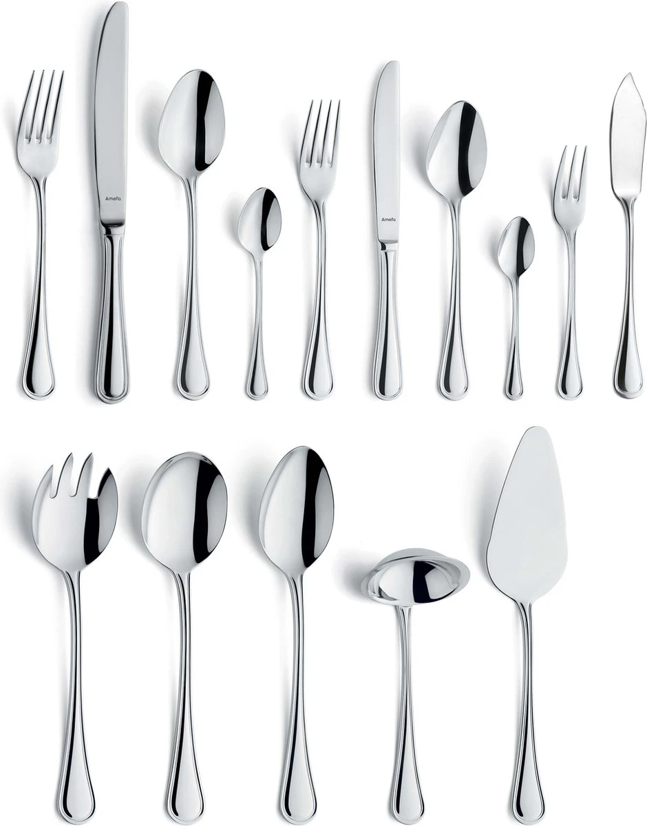 Amefa Rossini 66 Delige Bestekset - Uitgebreide Complete Set Inclusief Serveer Bestek En Vismessen - 6 Personen